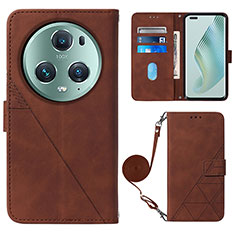 Leather Case Stands Flip Cover Holder Y04B for Huawei Honor Magic5 Pro 5G Brown