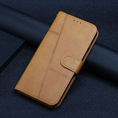 Leather Case Stands Flip Cover Holder Y04X for Motorola Moto E22 Light Brown