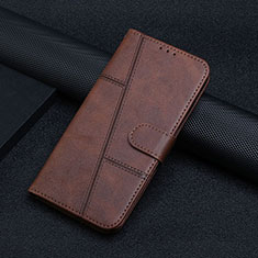 Leather Case Stands Flip Cover Holder Y04X for Motorola Moto E22S Brown