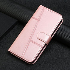 Leather Case Stands Flip Cover Holder Y04X for Motorola Moto E22S Rose Gold