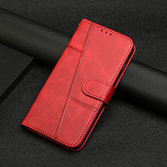 Leather Case Stands Flip Cover Holder Y04X for Motorola Moto E32 Red