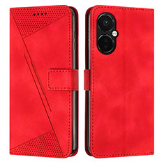 Leather Case Stands Flip Cover Holder Y04X for OnePlus Nord CE 3 5G Red