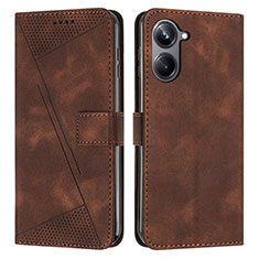 Leather Case Stands Flip Cover Holder Y04X for Realme 10 Pro 5G Brown