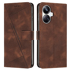 Leather Case Stands Flip Cover Holder Y04X for Realme 10 Pro+ Plus 5G Brown