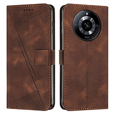 Leather Case Stands Flip Cover Holder Y04X for Realme 11 Pro 5G Brown