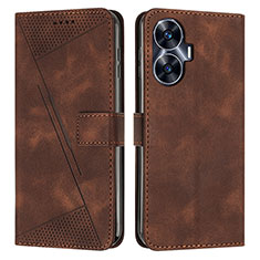 Leather Case Stands Flip Cover Holder Y04X for Realme C55 Brown