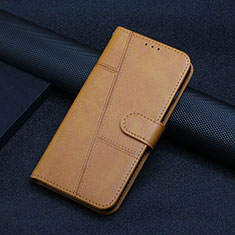 Leather Case Stands Flip Cover Holder Y04X for Samsung Galaxy M02s Light Brown