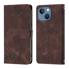 Leather Case Stands Flip Cover Holder Y05B for Apple iPhone 13 Brown