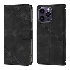 Leather Case Stands Flip Cover Holder Y05B for Apple iPhone 13 Pro Black