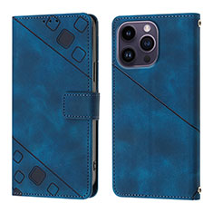 Leather Case Stands Flip Cover Holder Y05B for Apple iPhone 13 Pro Blue