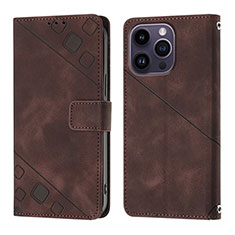 Leather Case Stands Flip Cover Holder Y05B for Apple iPhone 13 Pro Brown