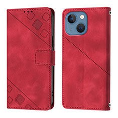Leather Case Stands Flip Cover Holder Y05B for Apple iPhone 14 Plus Red