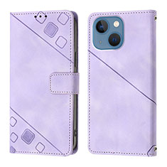 Leather Case Stands Flip Cover Holder Y05B for Apple iPhone 14 Purple