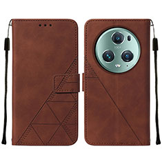 Leather Case Stands Flip Cover Holder Y05B for Huawei Honor Magic5 Pro 5G Brown