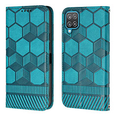 Leather Case Stands Flip Cover Holder Y05B for Samsung Galaxy F12 Cyan