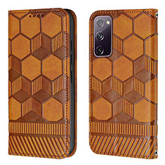 Leather Case Stands Flip Cover Holder Y05B for Samsung Galaxy S20 FE 4G Light Brown