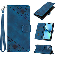 Leather Case Stands Flip Cover Holder Y06B for Apple iPhone 14 Blue