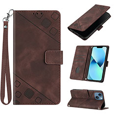Leather Case Stands Flip Cover Holder Y06B for Apple iPhone 14 Brown