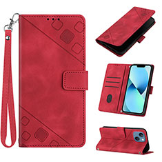 Leather Case Stands Flip Cover Holder Y06B for Apple iPhone 15 Plus Red