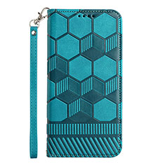 Leather Case Stands Flip Cover Holder Y06B for Samsung Galaxy A12 Cyan
