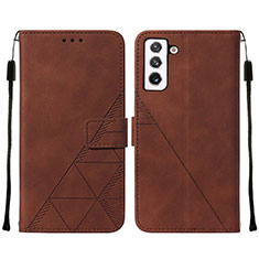 Leather Case Stands Flip Cover Holder Y07B for Samsung Galaxy S21 5G Brown