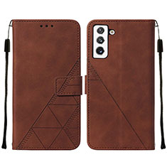 Leather Case Stands Flip Cover Holder Y07B for Samsung Galaxy S21 FE 5G Brown