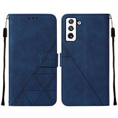 Leather Case Stands Flip Cover Holder Y07B for Samsung Galaxy S21 Plus 5G Blue
