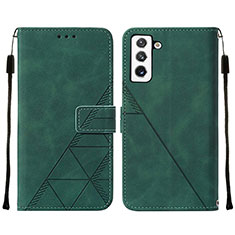 Leather Case Stands Flip Cover Holder Y07B for Samsung Galaxy S21 Plus 5G Green