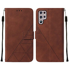 Leather Case Stands Flip Cover Holder Y07B for Samsung Galaxy S21 Ultra 5G Brown