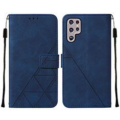 Leather Case Stands Flip Cover Holder Y07B for Samsung Galaxy S22 Ultra 5G Blue