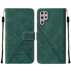 Leather Case Stands Flip Cover Holder Y07B for Samsung Galaxy S22 Ultra 5G Green