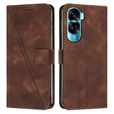 Leather Case Stands Flip Cover Holder Y07X for Huawei Honor 90 Lite 5G Brown