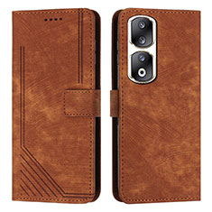 Leather Case Stands Flip Cover Holder Y07X for Huawei Honor 90 Pro 5G Brown