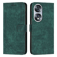 Leather Case Stands Flip Cover Holder Y07X for Huawei Honor X7b Green