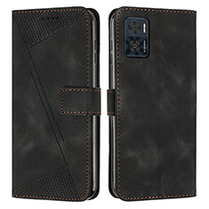 Leather Case Stands Flip Cover Holder Y07X for Motorola Moto E22 Black