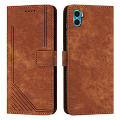 Leather Case Stands Flip Cover Holder Y07X for Motorola Moto E22S Brown