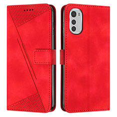 Leather Case Stands Flip Cover Holder Y07X for Motorola Moto E32 Red