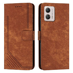 Leather Case Stands Flip Cover Holder Y07X for Motorola Moto G53 5G Brown