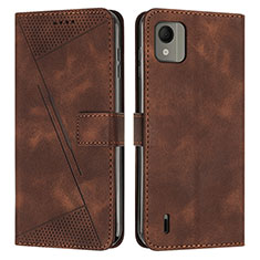 Leather Case Stands Flip Cover Holder Y07X for Nokia C110 Brown