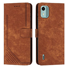 Leather Case Stands Flip Cover Holder Y07X for Nokia C12 Brown