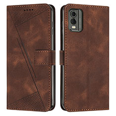 Leather Case Stands Flip Cover Holder Y07X for Nokia C210 Brown