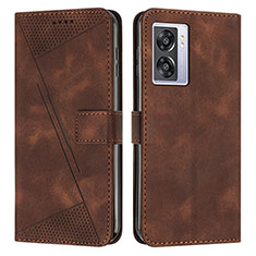 Leather Case Stands Flip Cover Holder Y07X for OnePlus Nord N300 5G Brown