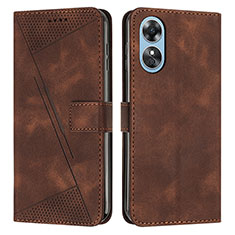 Leather Case Stands Flip Cover Holder Y07X for Oppo A17 Brown