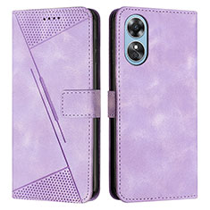 Leather Case Stands Flip Cover Holder Y07X for Oppo A17 Purple