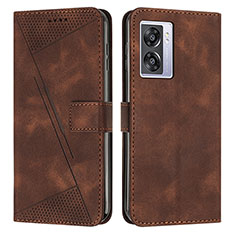 Leather Case Stands Flip Cover Holder Y07X for Oppo A57 5G Brown