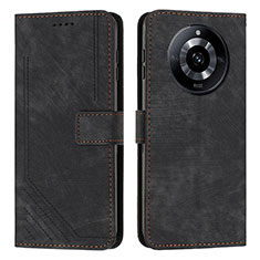 Leather Case Stands Flip Cover Holder Y07X for Realme 11 Pro 5G Black