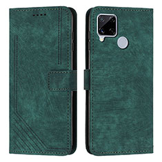Leather Case Stands Flip Cover Holder Y07X for Realme C25 Green
