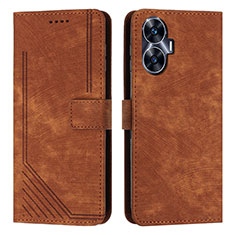 Leather Case Stands Flip Cover Holder Y07X for Realme C55 Brown