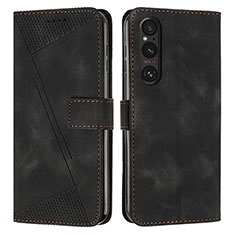 Leather Case Stands Flip Cover Holder Y07X for Sony Xperia 1 V Black