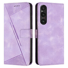 Leather Case Stands Flip Cover Holder Y07X for Sony Xperia 1 V Purple